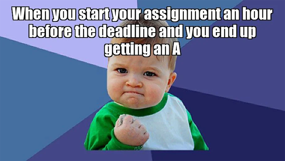 Mem showing baby celebrating an A grade.