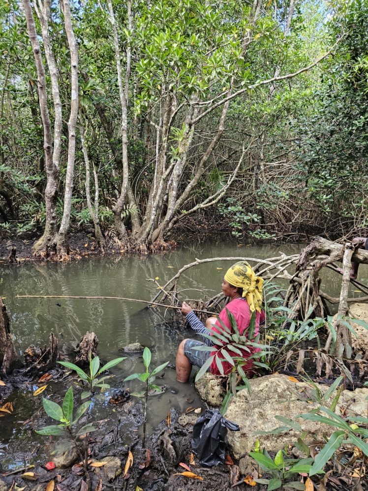 A woman fishing