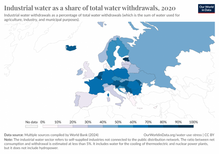 a map of industrial water withdrawals in Europe