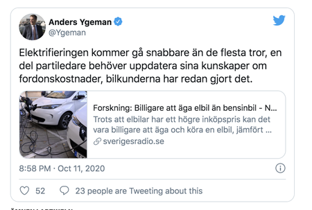 Tweet av Anders Ygeman