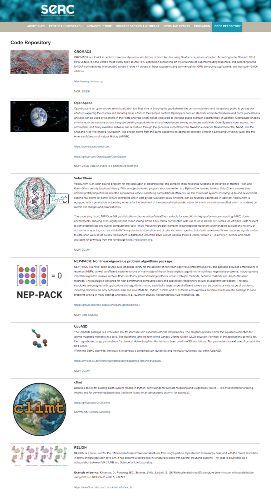 SeRC code repository home page