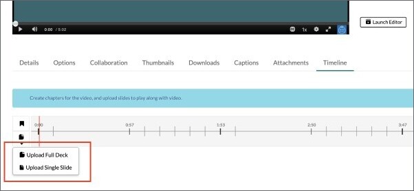 "Timeline" med markeringar vid knapparna "Upload Full Deck" och "Upload Single Slide" 