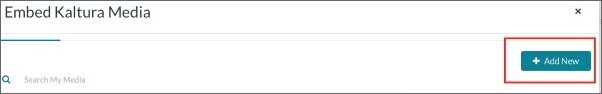 Embed Kaltura Media sidan med knappen "Add New" markerad