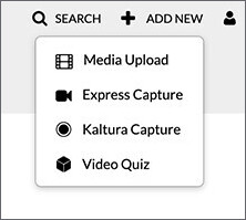 Menyn "ADD NEW" där Kaltura Capture kan väljas.