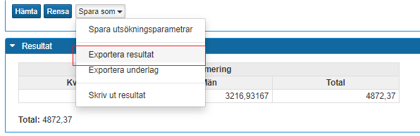 Spara som: Exportera resultat