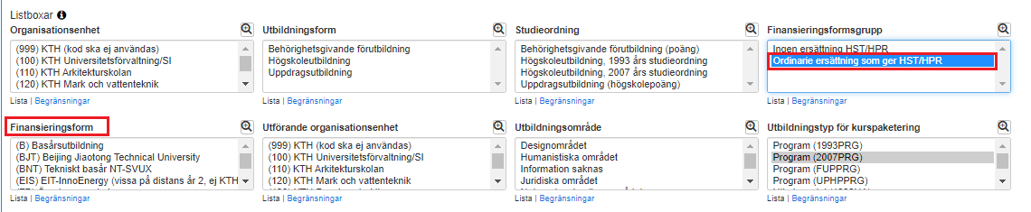 Finanseringsform, ordinarie ersättning som ger HST/HPR