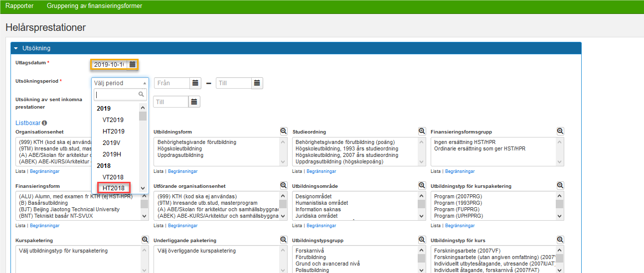 utsökningsperiod och välj HT2018