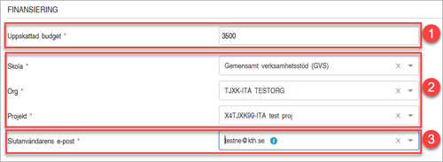 Fyll i fälten för finansiering.