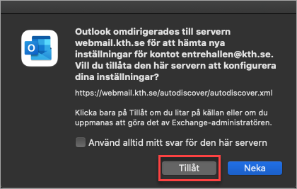 "Tillåt" knapen är markerad.