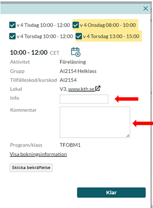 Ändra i Info och Kommentar