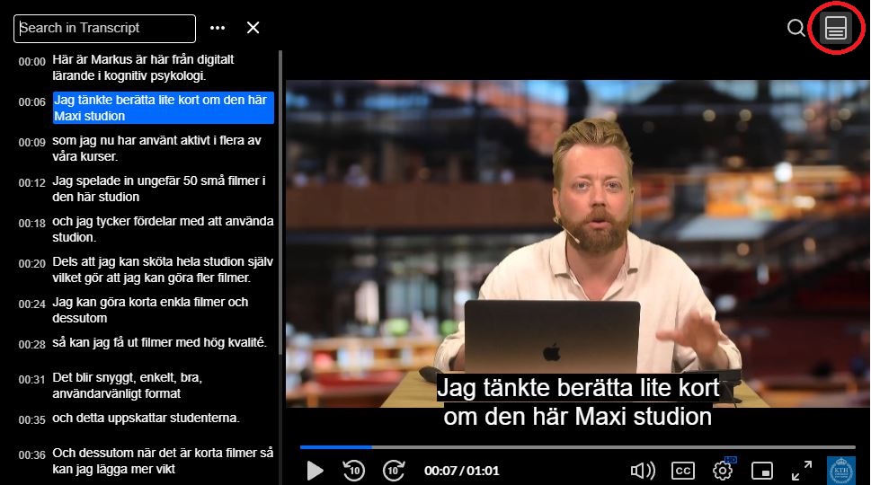 Videovy: tidskodad textning till vänster om bilden.