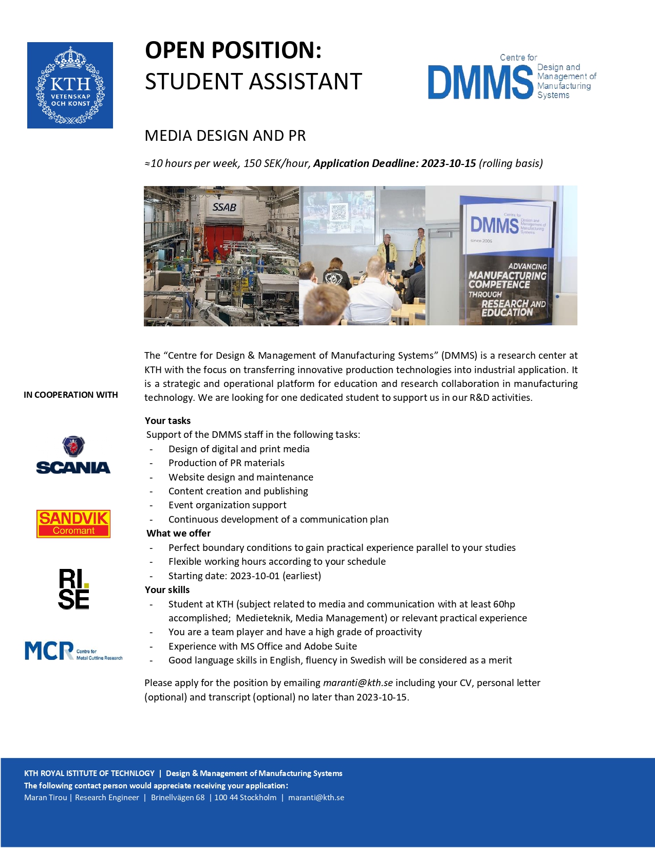 The job poster for the Media Design open position