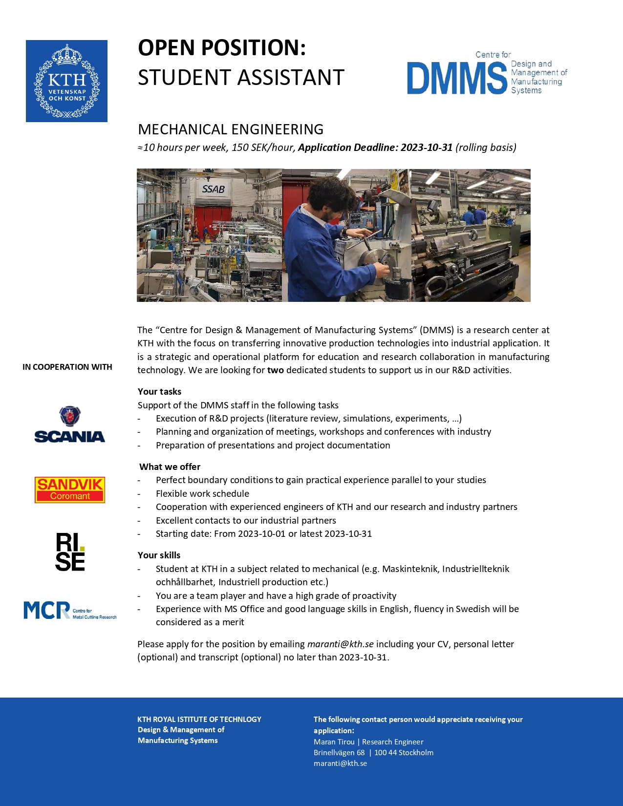 The job poster for the Mechanical Engineering open position