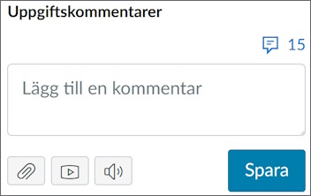 Kommentarsfältet i SpeedGrader, med knappar för att bifoga filer och mediakommentarer.