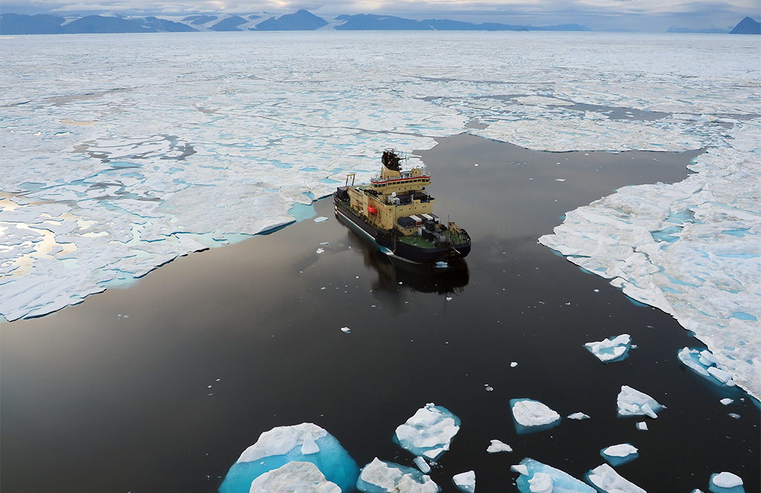 Ship in ice waters in Arctic climate