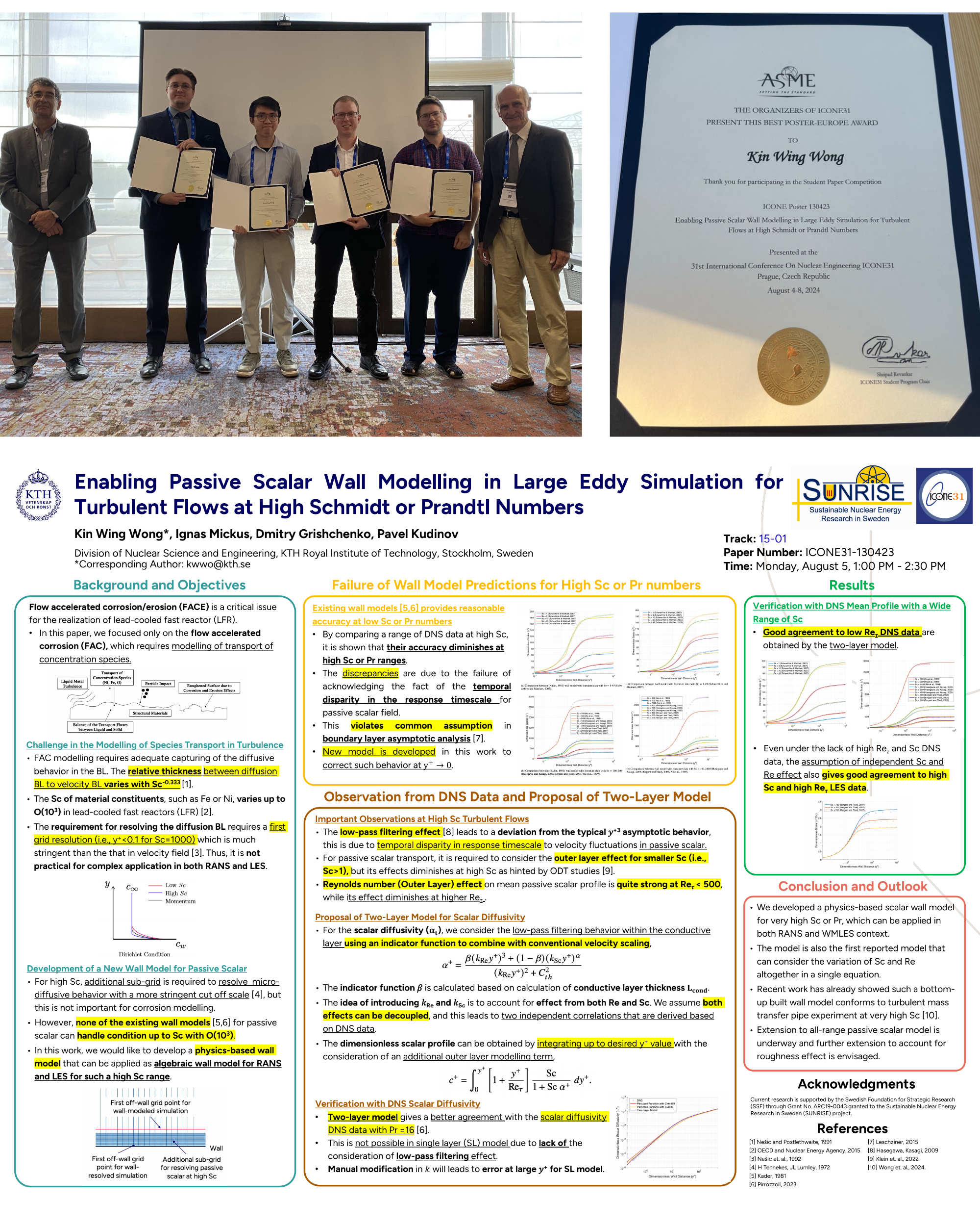 Kin Wing Wong with his award-winning poster and the Best Poster Award at ICONE-31.