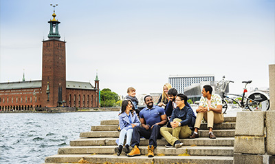 Students in Stockholm by the city hall