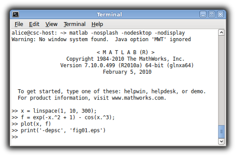 matlab -nosplash -nodesktop -nodisplay