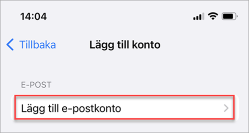 Lägg till e-postkonto är markerad