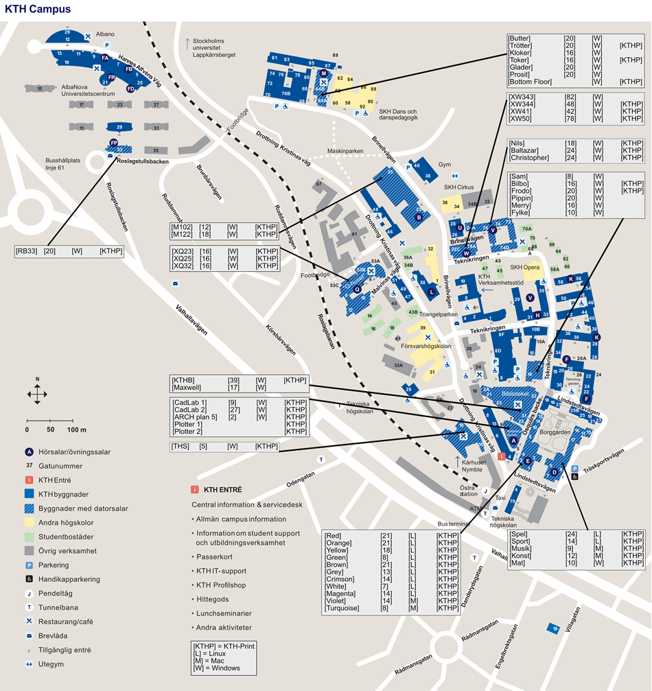 Karta över datorsalar på KTH Campus