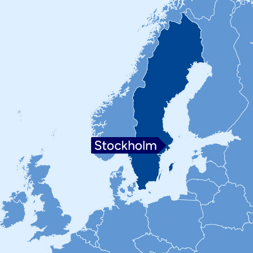 Map of Northern Europe with Sweden in the middle.